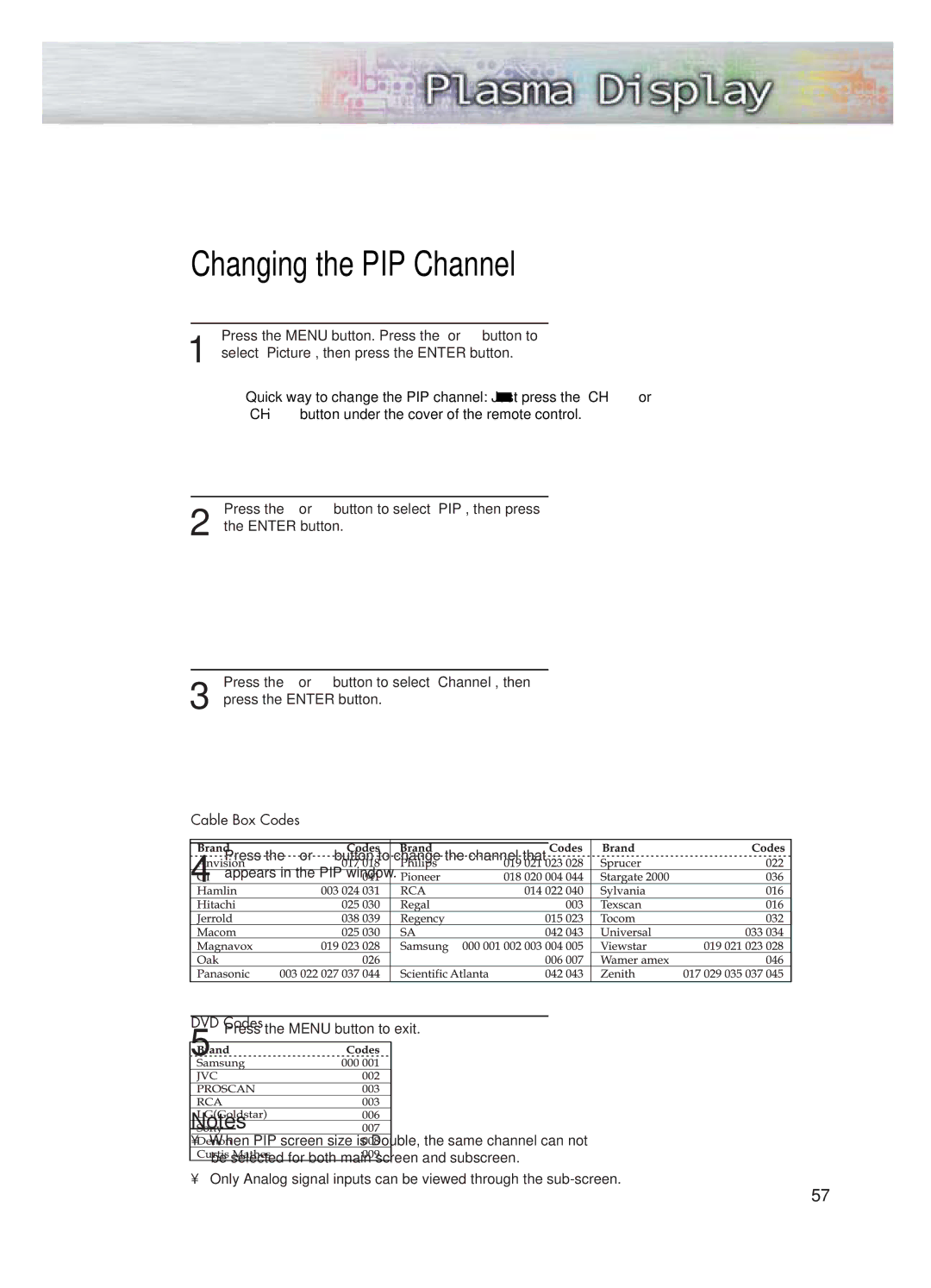 Samsung HP-P4271 manual Changing the PIP Channel 