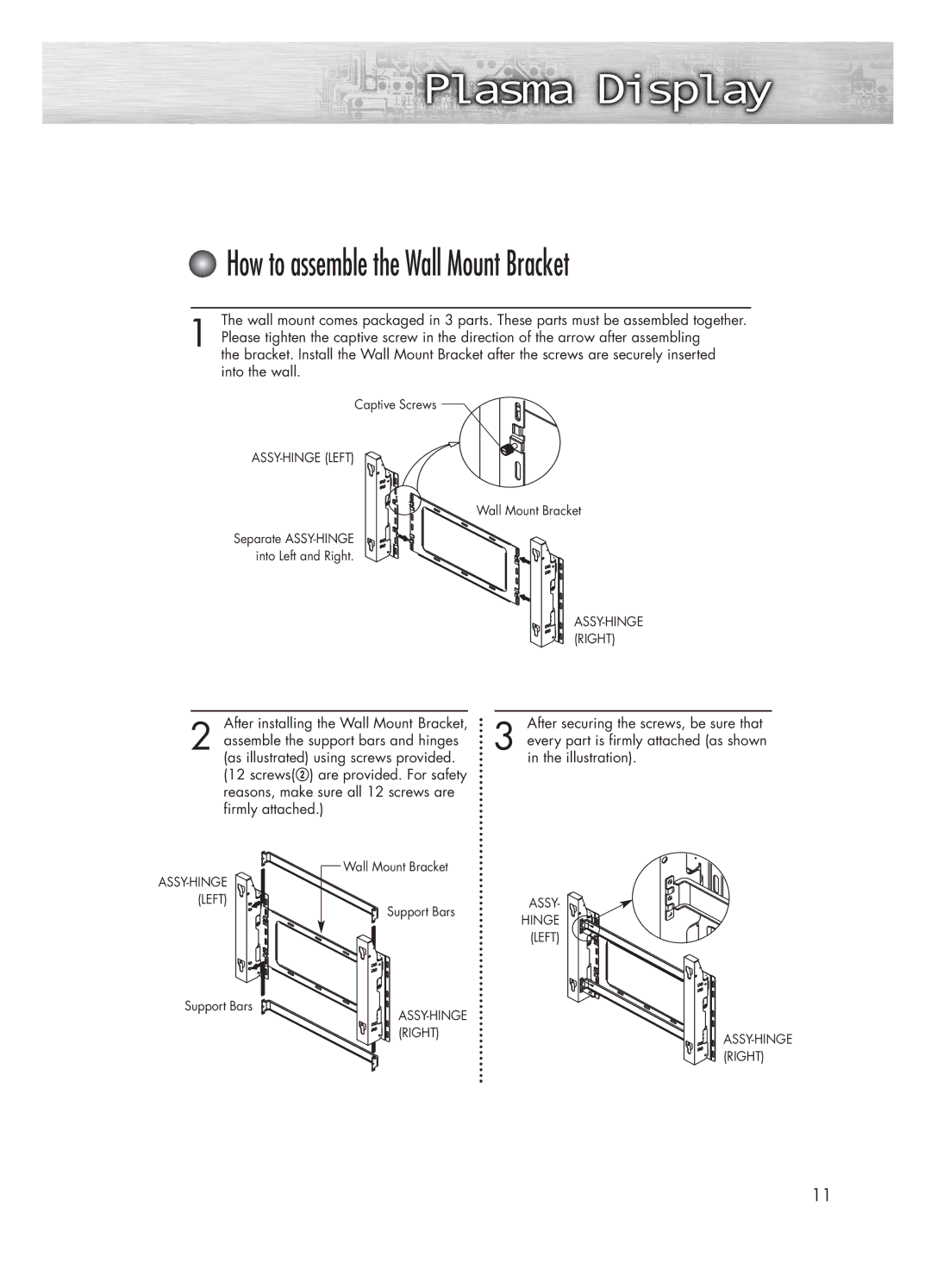 Samsung HP-P5031 manual How to assemble the Wall Mount Bracket 