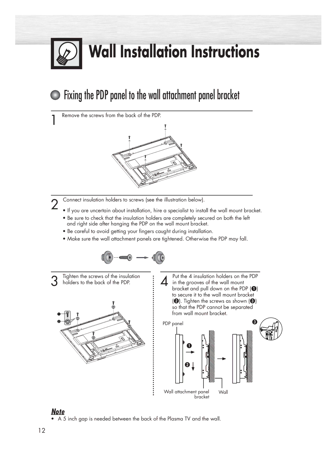 Samsung HP-P5031 manual Wall Installation Instructions 