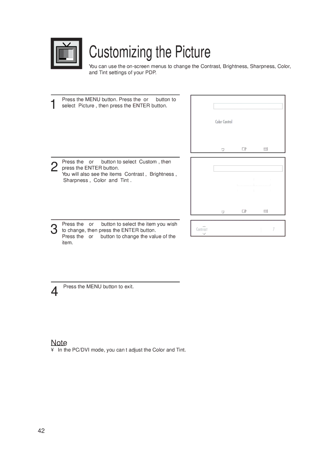 Samsung HP-P5031 manual Customizing the Picture, Pip 