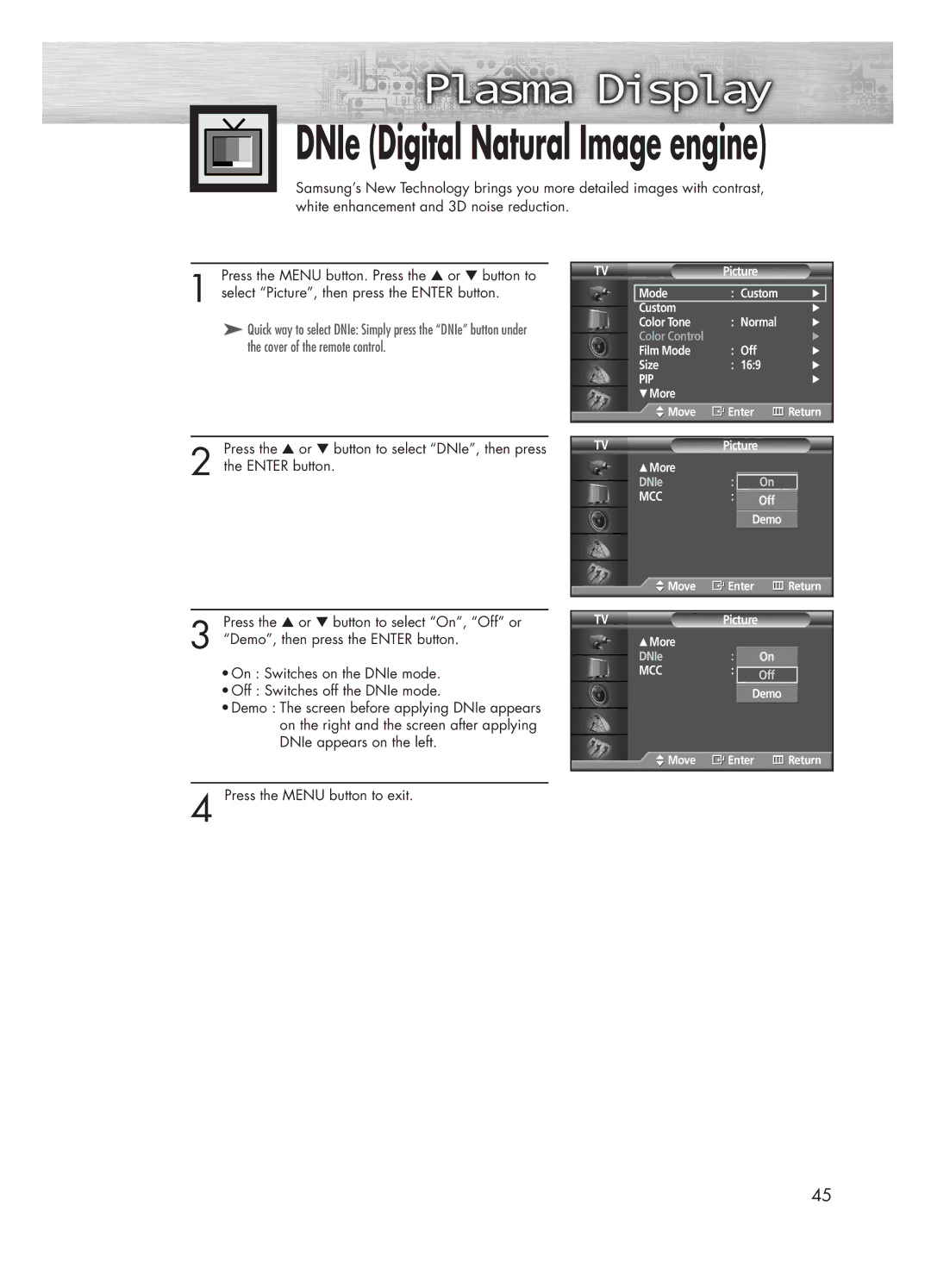 Samsung HP-P5031 manual DNIe Digital Natural Image engine 