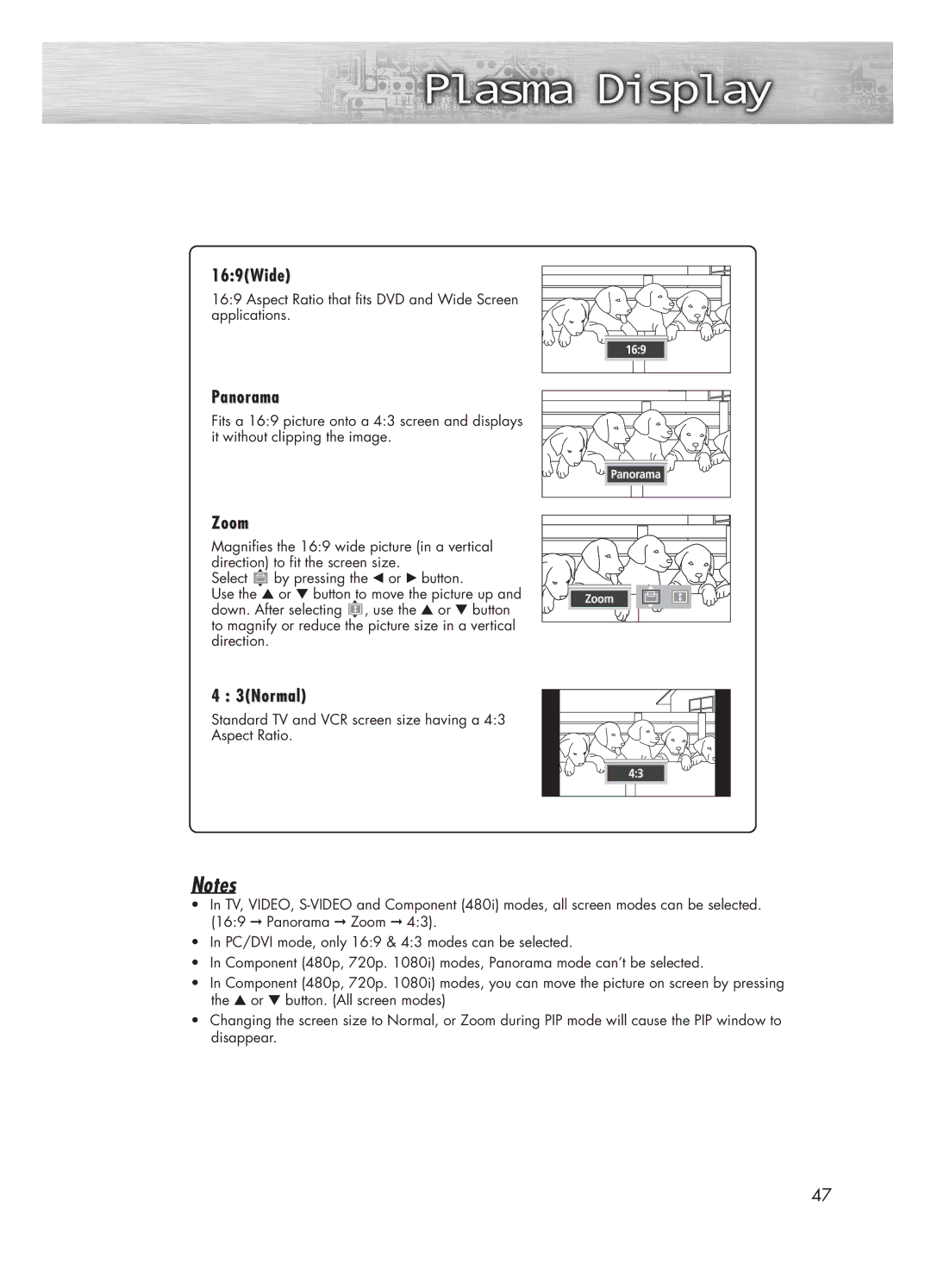 Samsung HP-P5031 manual 169Wide, Panorama, Zoom, 3Normal 