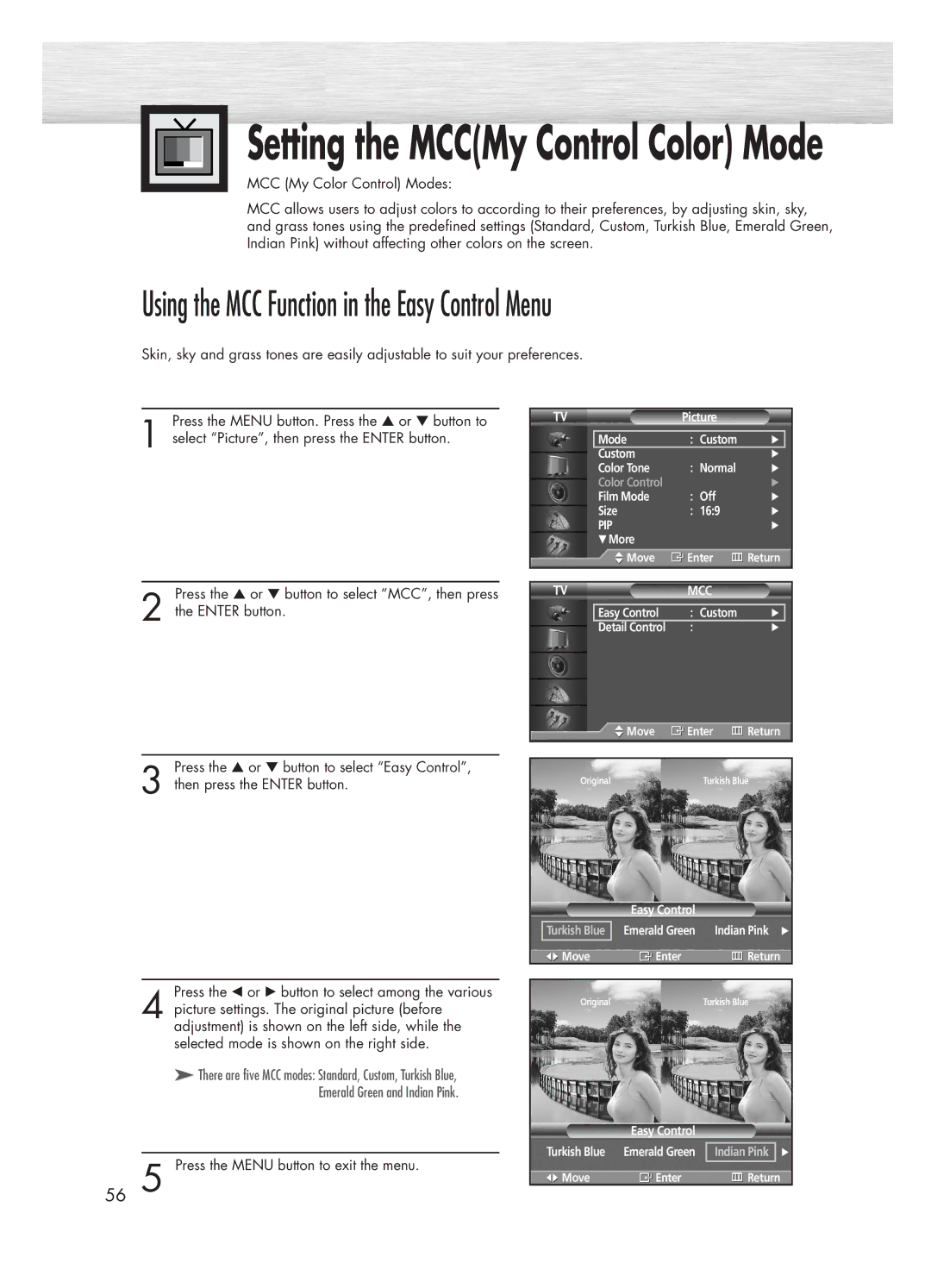 Samsung HP-P5031 manual Setting the MCCMy Control Color Mode 