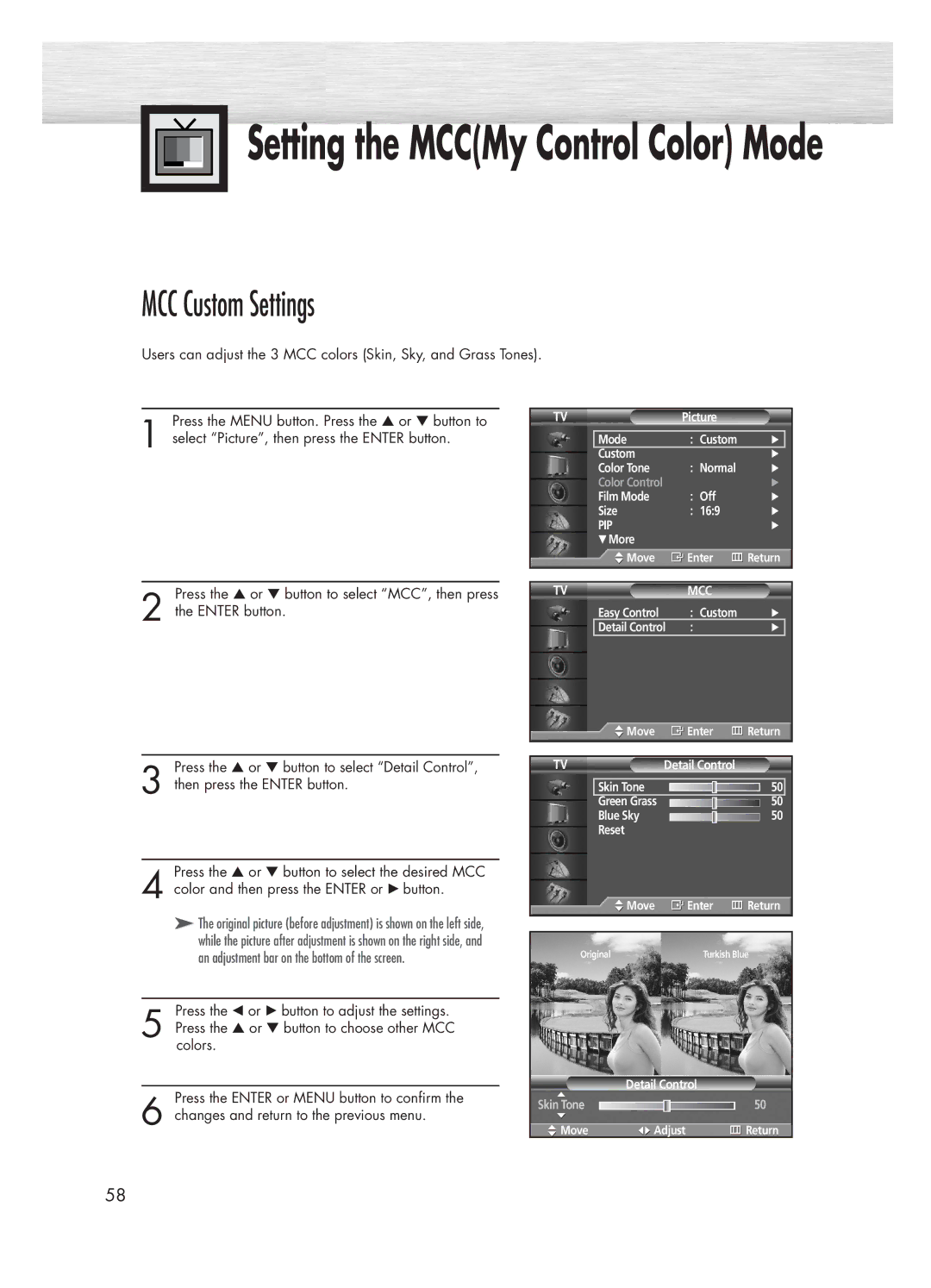 Samsung HP-P5031 manual MCC Custom Settings 