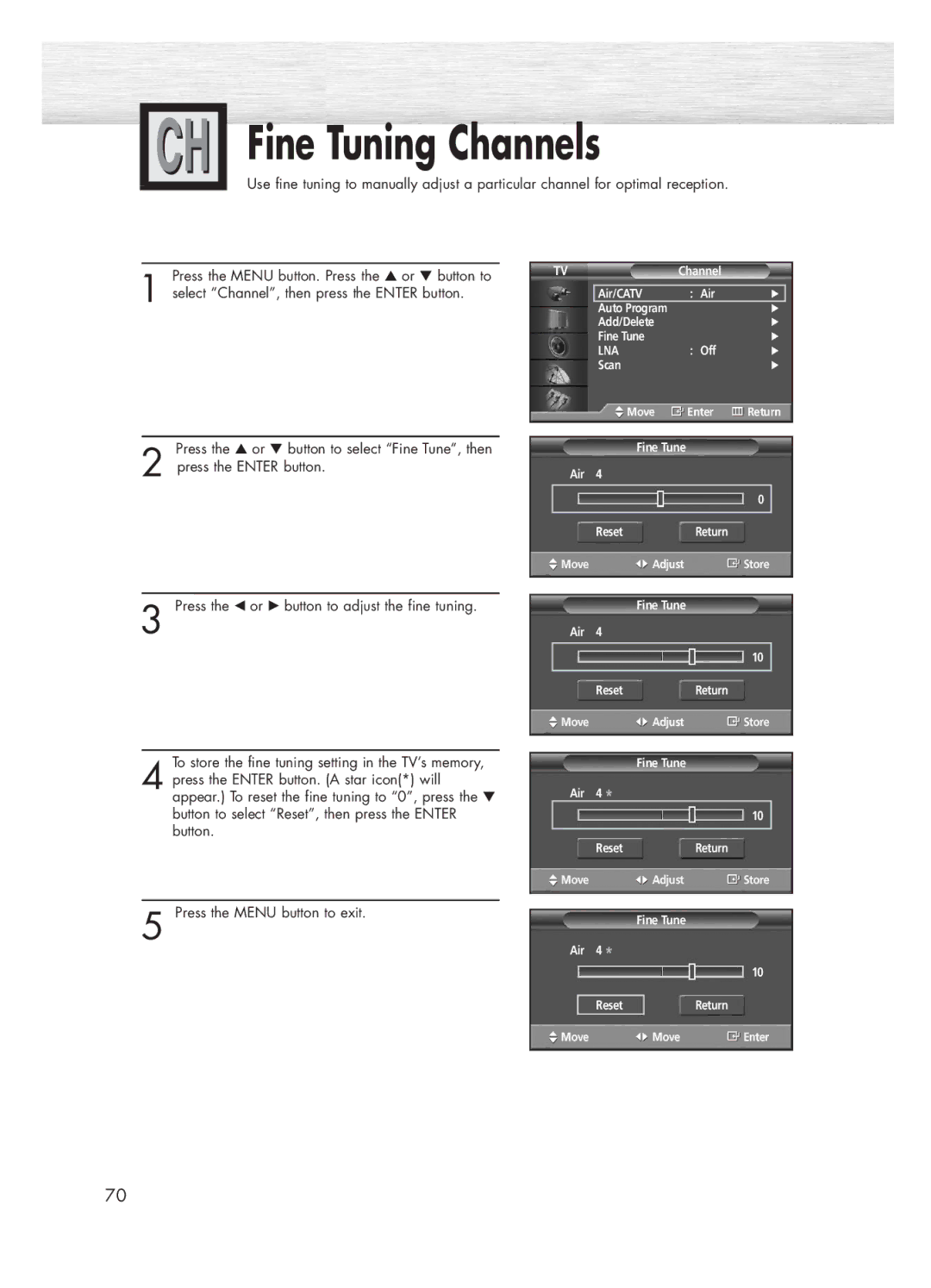 Samsung HP-P5031 manual Fine Tuning Channels 