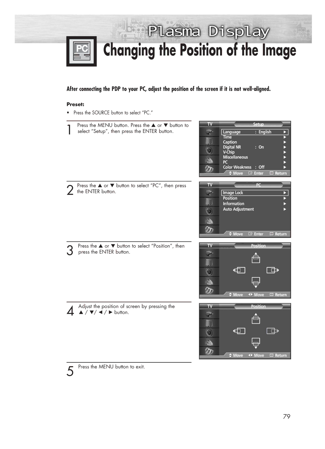 Samsung HP-P5031 manual Changing the Position of the Image 