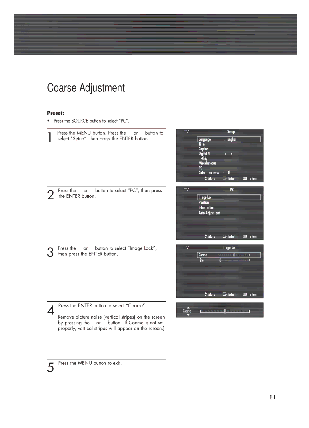 Samsung HP-P5031 manual Coarse Adjustment 