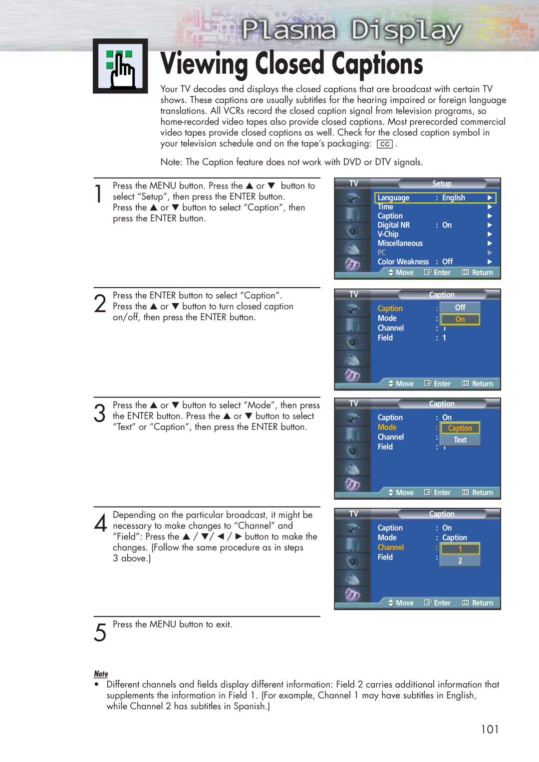 Samsung HP-P5071 manual Viewing Closed Captions 