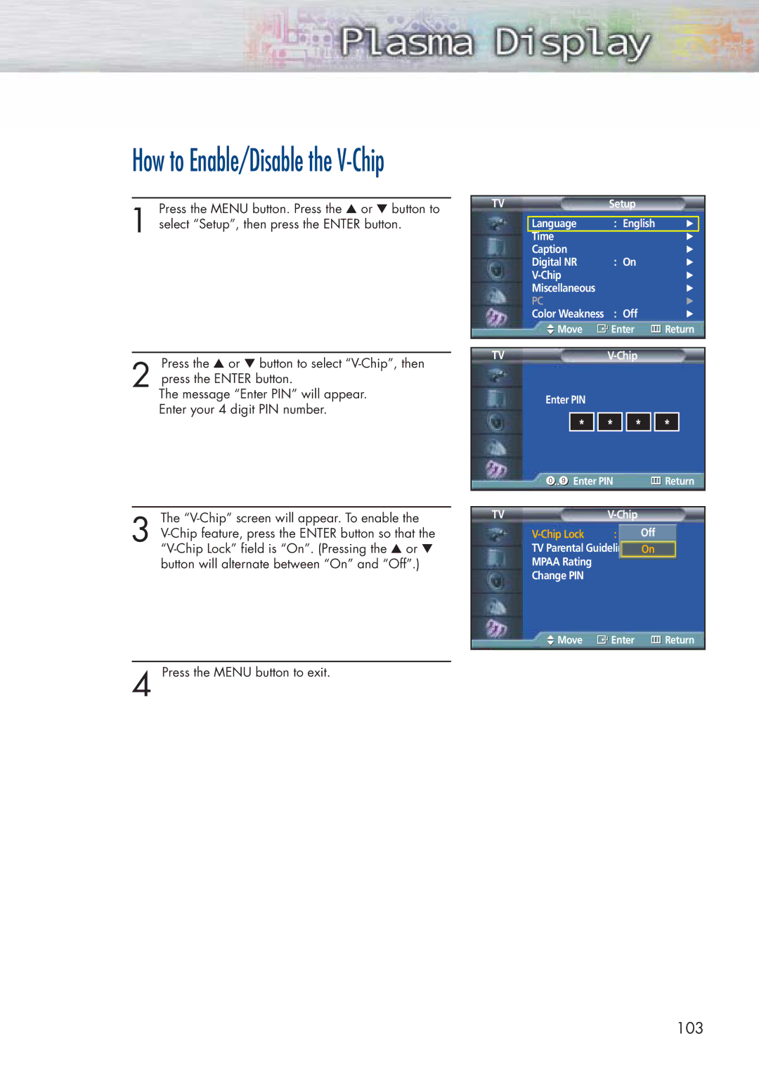 Samsung HP-P5071 manual How to Enable/Disable the V-Chip 