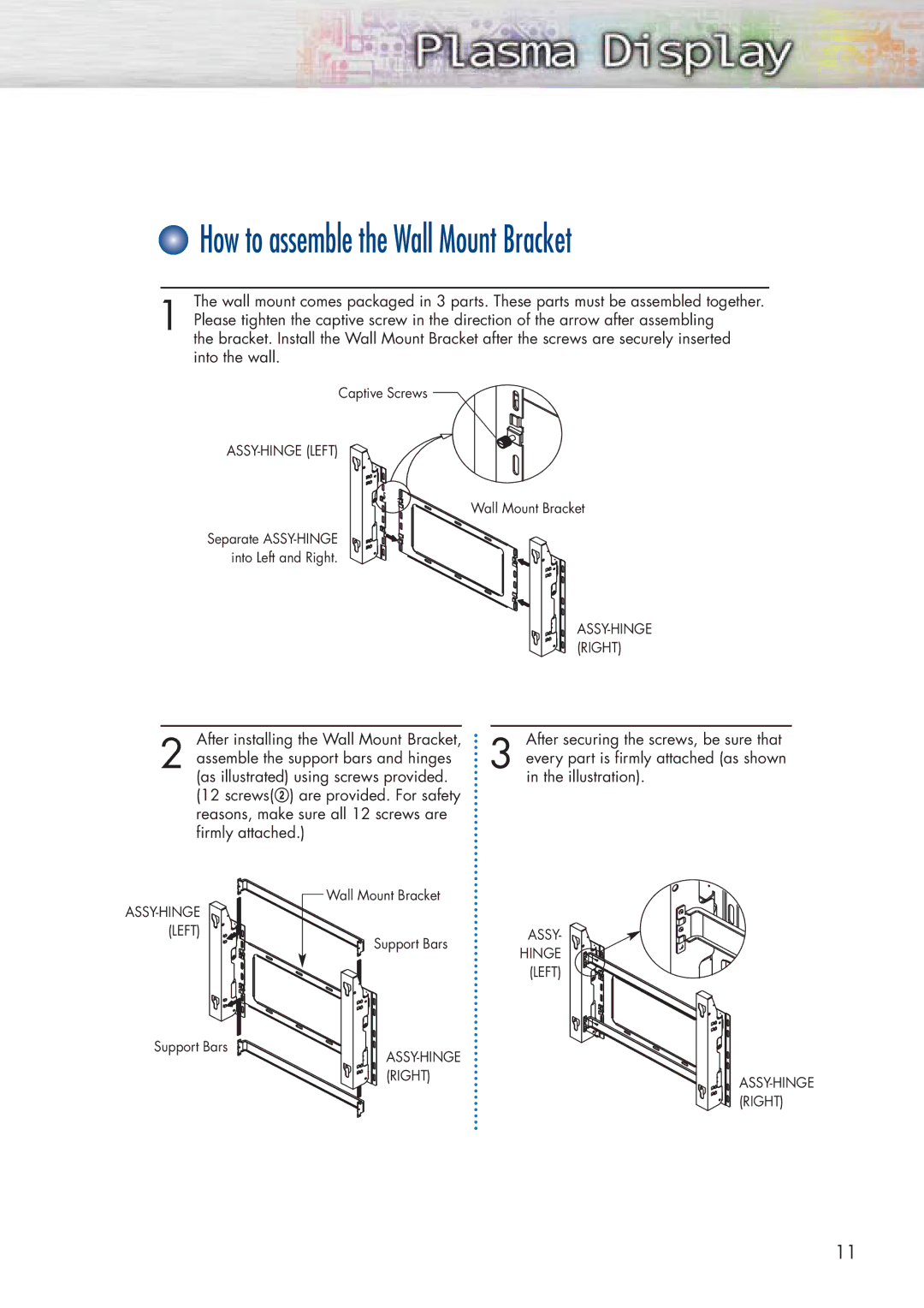 Samsung HP-P5071 manual How to assemble the Wall Mount Bracket 