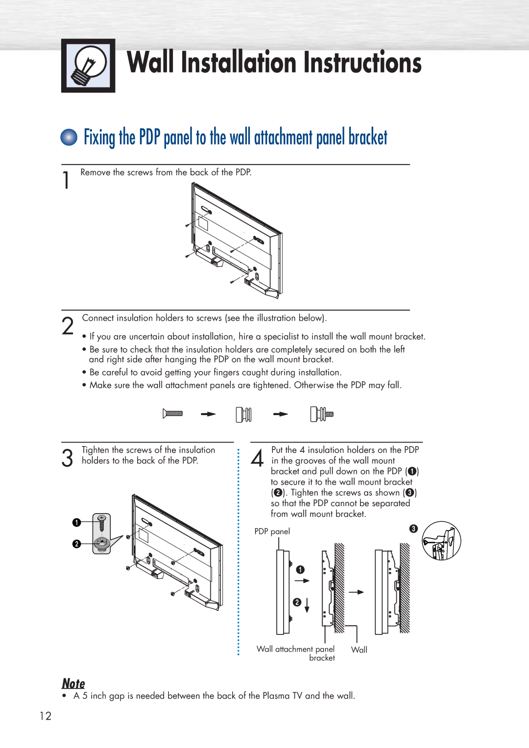 Samsung HP-P5071 manual Wall Installation Instructions 