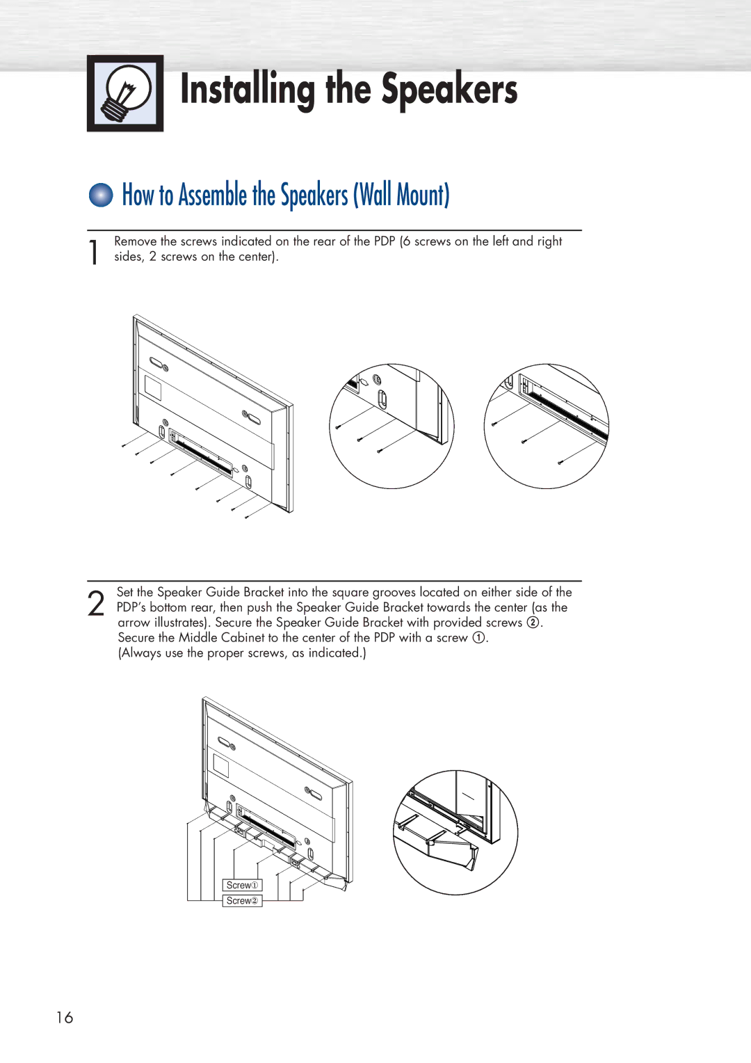 Samsung HP-P5071 manual How to Assemble the Speakers Wall Mount 