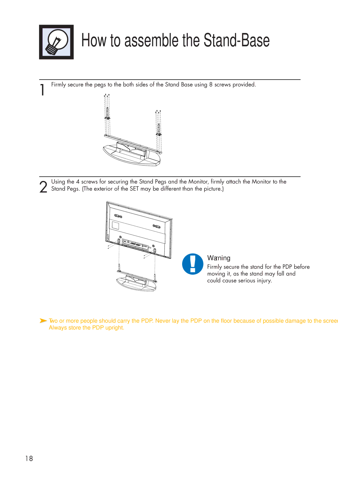 Samsung HP-P5071 manual How to assemble the Stand-Base 