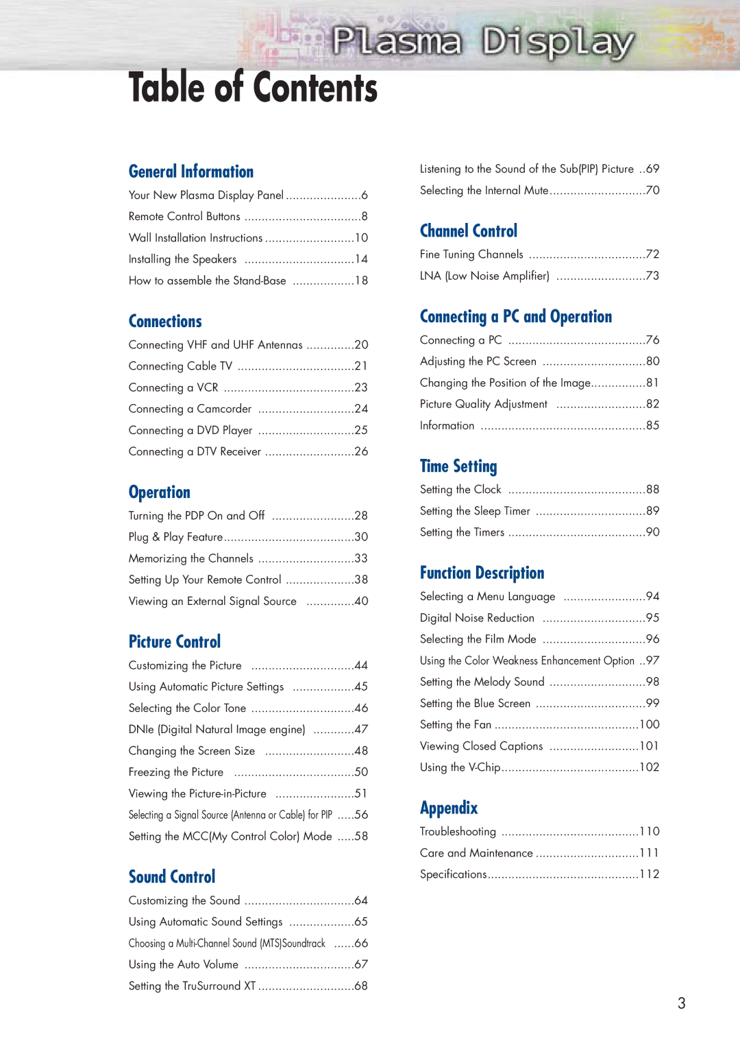 Samsung HP-P5071 manual Table of Contents 