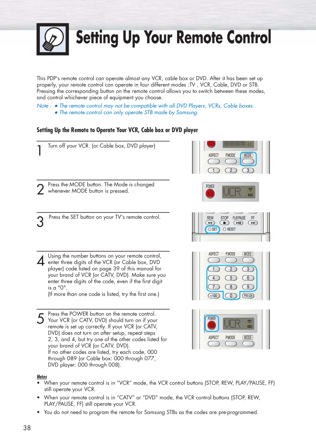 Samsung HP-P5071 manual Setting Up Your Remote Control 