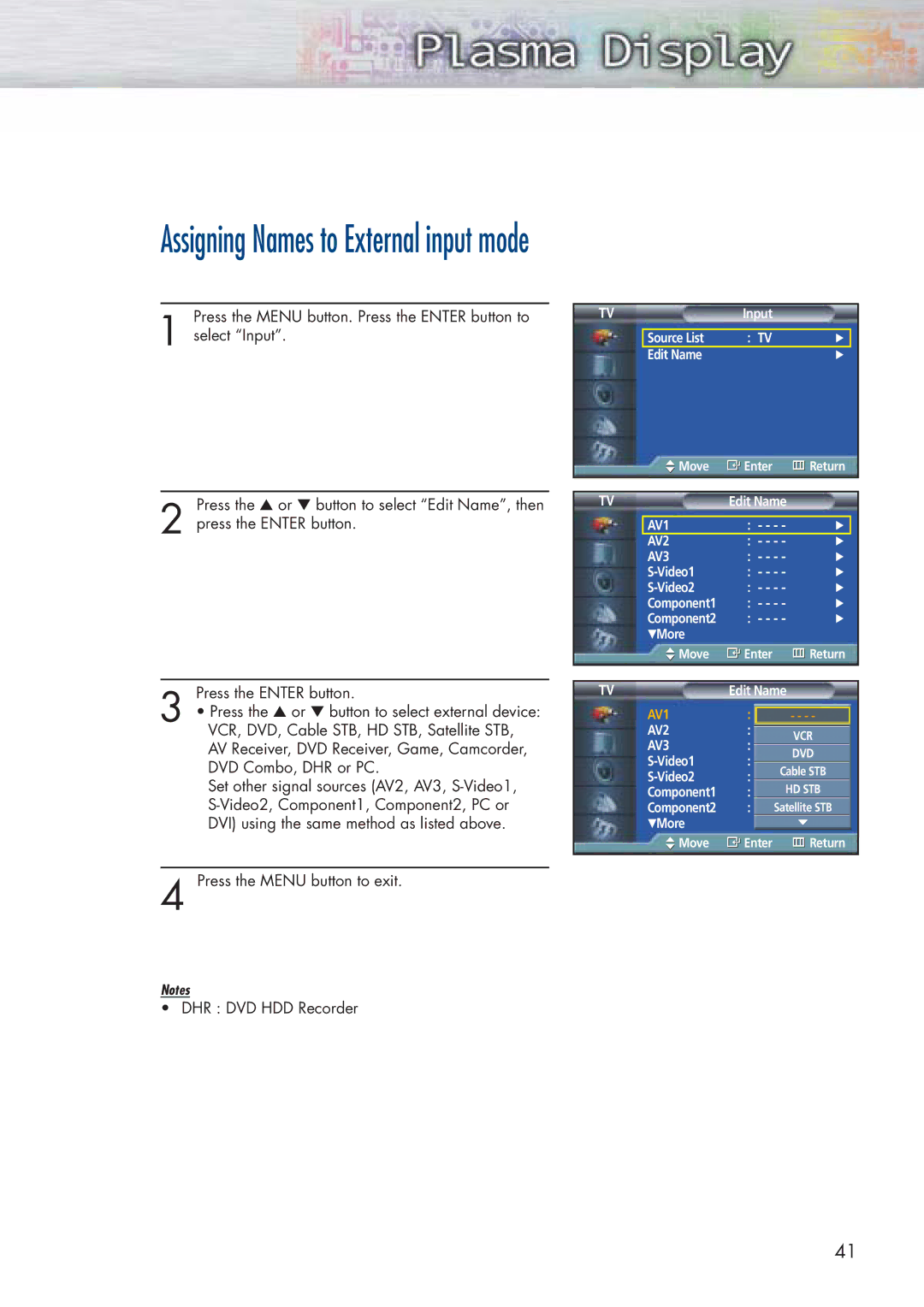 Samsung HP-P5071 manual Assigning Names to External input mode 