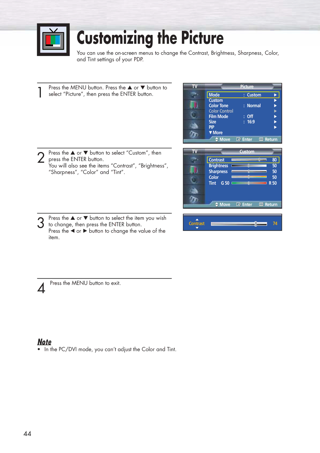 Samsung HP-P5071 manual Customizing the Picture, Pip 