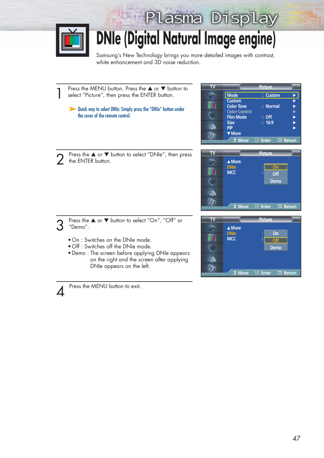 Samsung HP-P5071 manual DNIe Digital Natural Image engine 