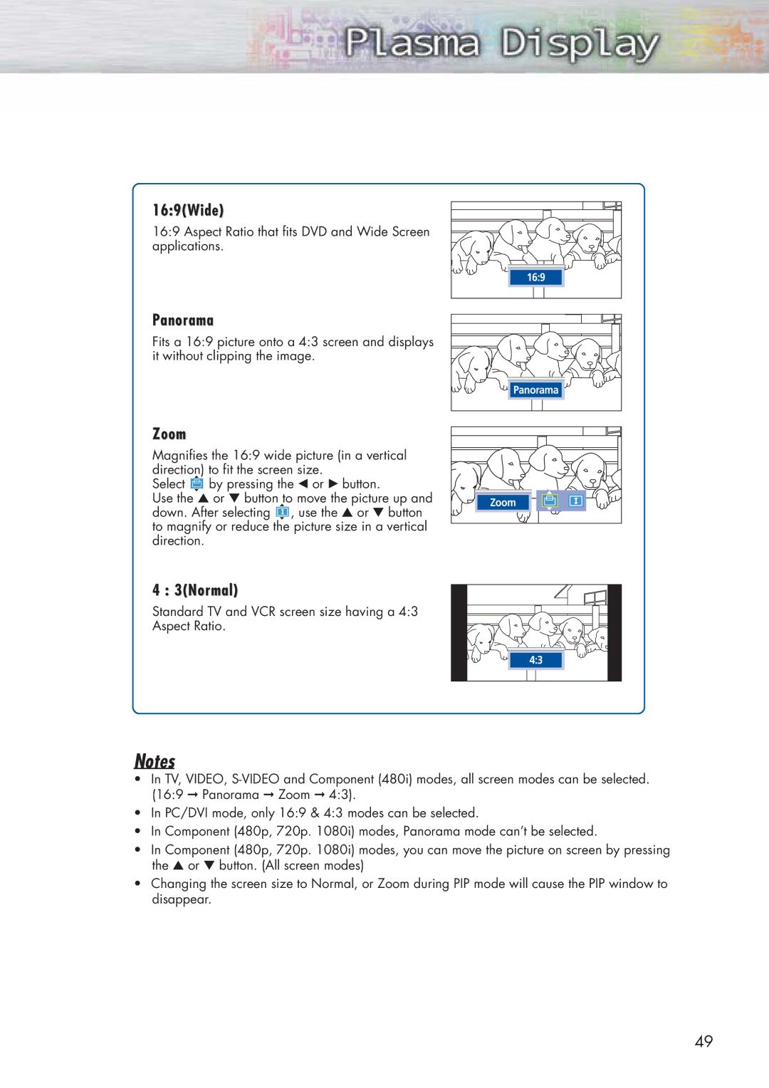 Samsung HP-P5071 manual 169Wide, Panorama, Zoom, 3Normal 