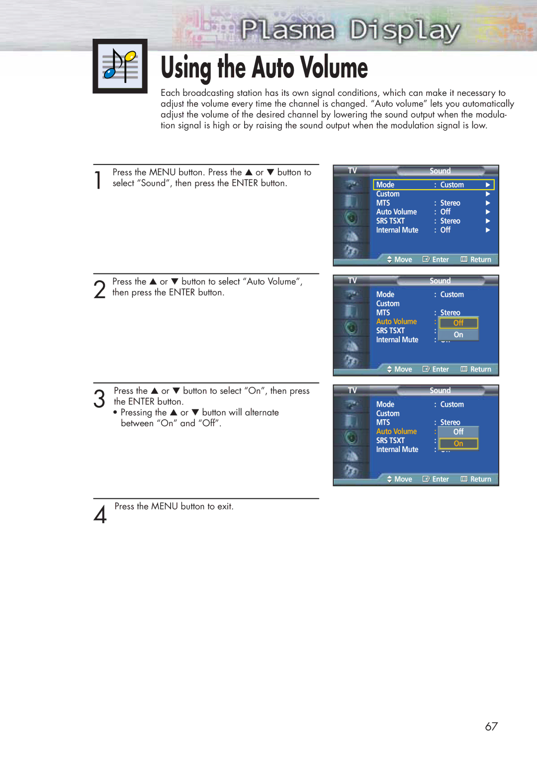 Samsung HP-P5071 manual Using the Auto Volume 