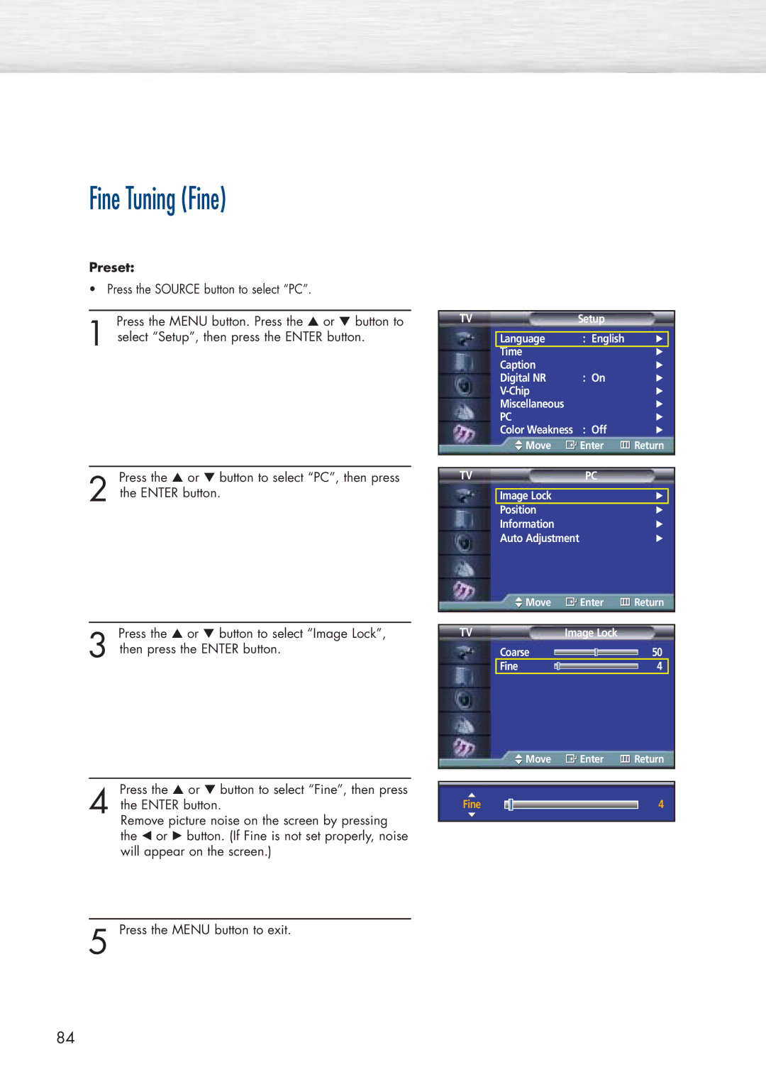 Samsung HP-P5071 manual Fine Tuning Fine 