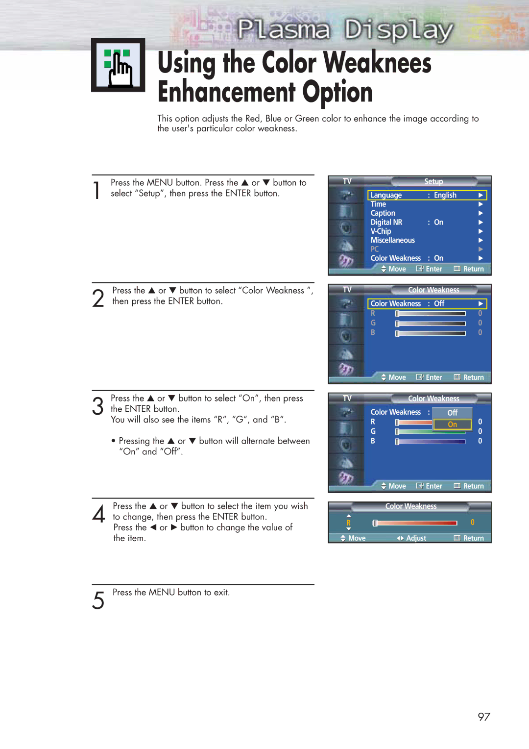 Samsung HP-P5071 manual Using the Color Weaknees Enhancement Option 