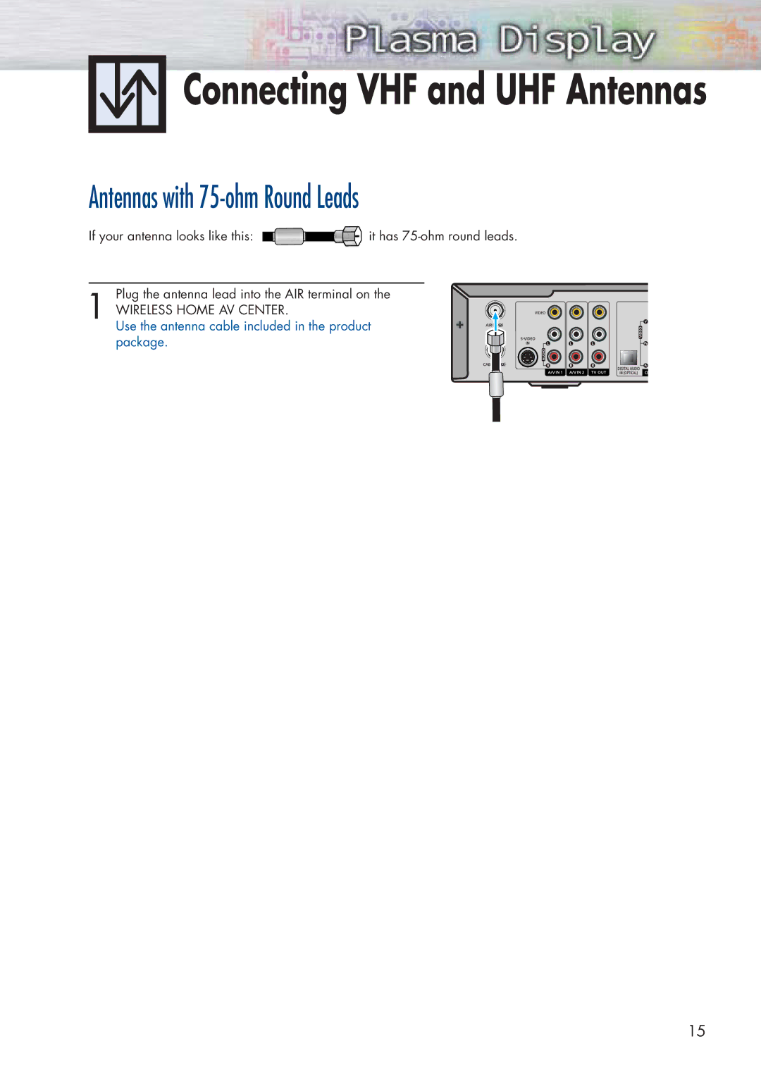 Samsung HP-P5091 manual Connecting VHF and UHF Antennas, Antennas with 75-ohm Round Leads 