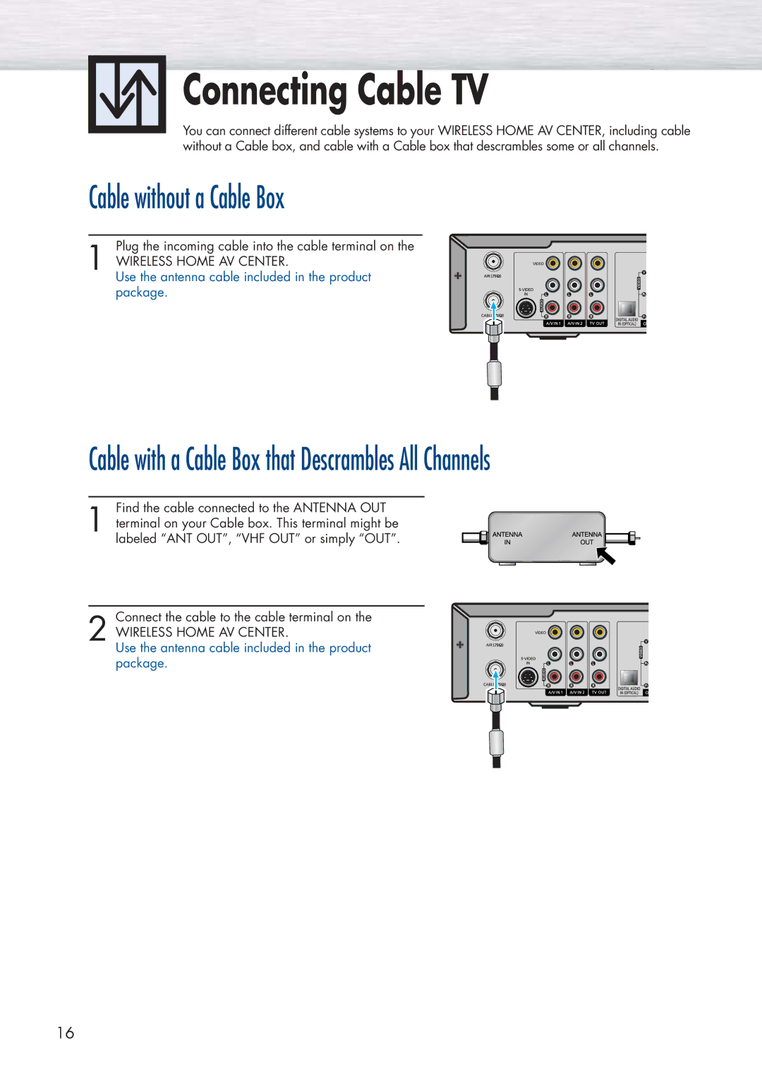 Samsung HP-P5091 manual Connecting Cable TV, Cable without a Cable Box 