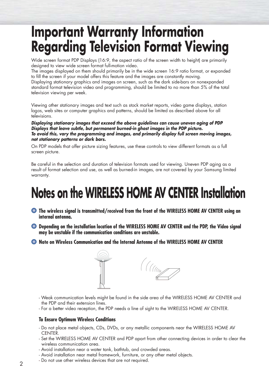 Samsung HP-P5091 manual To Ensure Optimum Wireless Conditions 