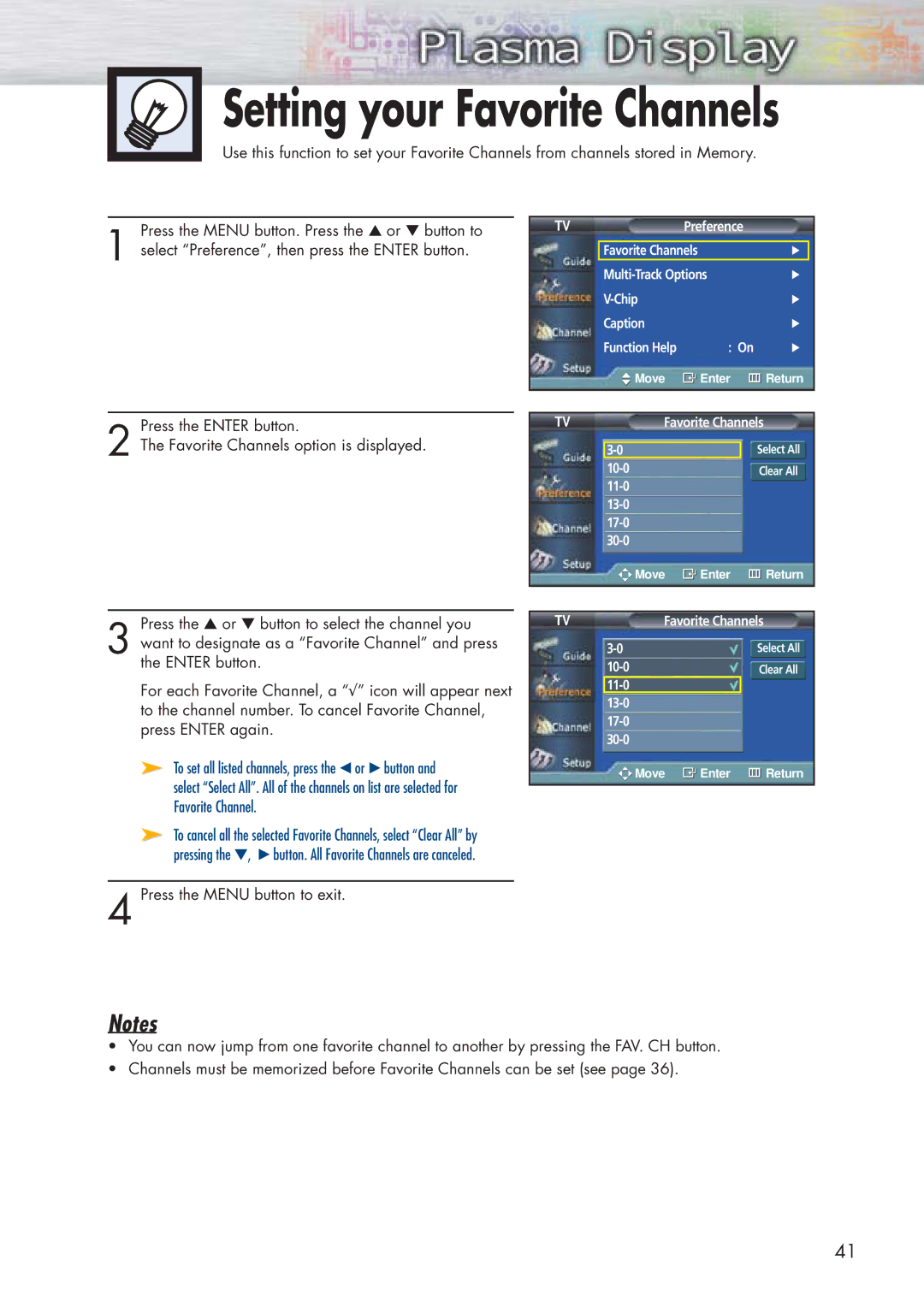 Samsung HP-P5091 manual Setting your Favorite Channels 