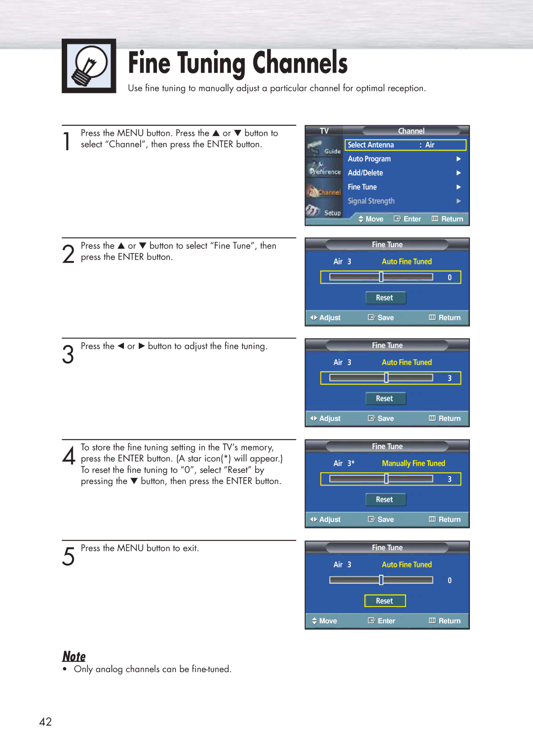 Samsung HP-P5091 manual Fine Tuning Channels 