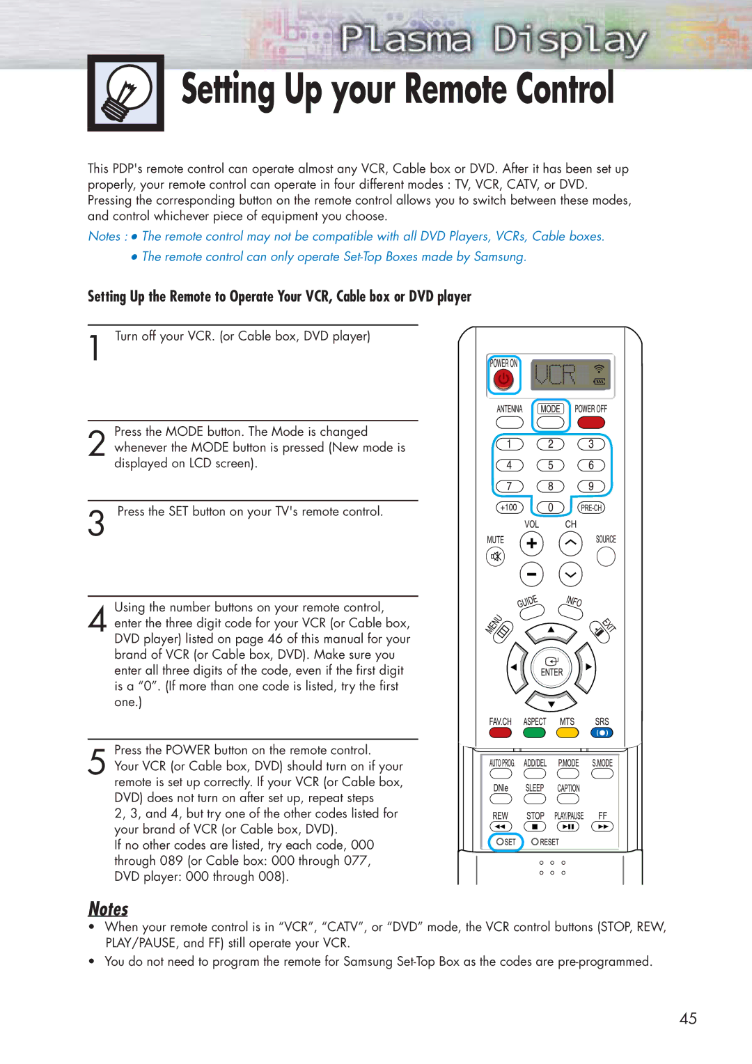 Samsung HP-P5091 manual Setting Up your Remote Control 