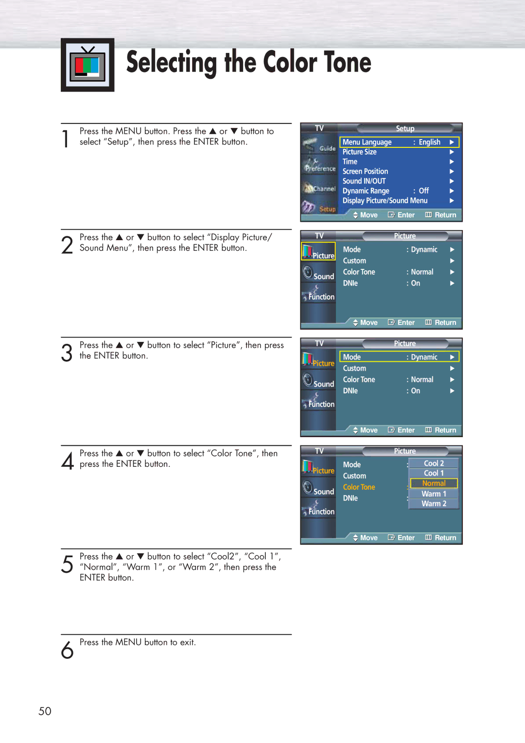 Samsung HP-P5091 manual Selecting the Color Tone 