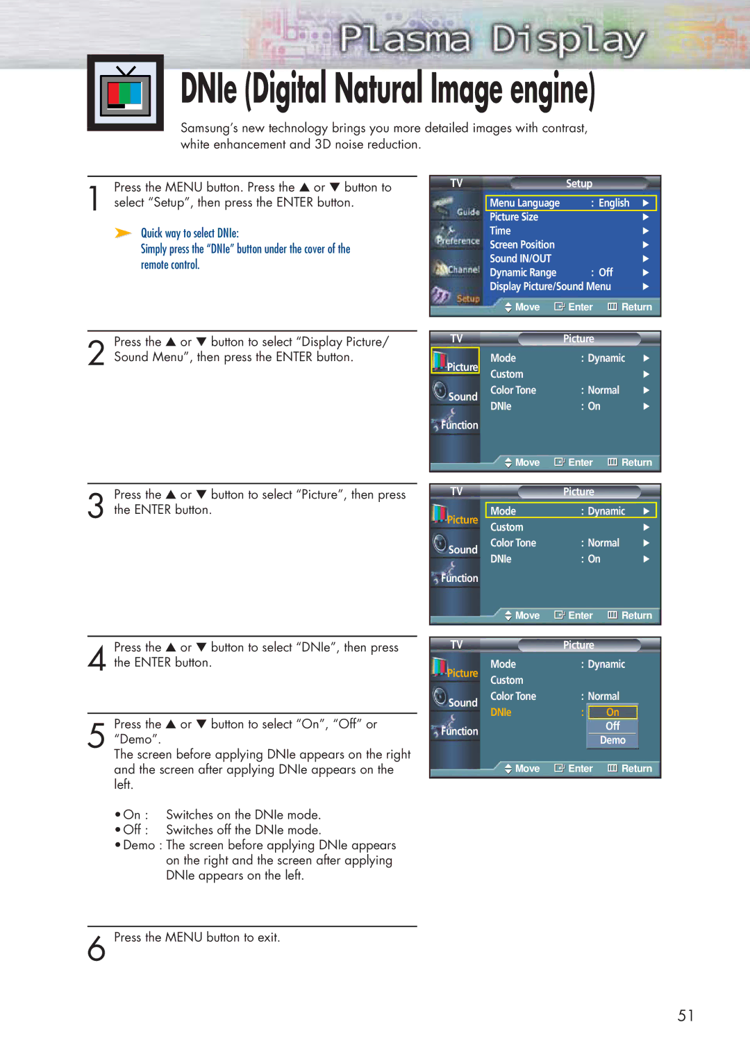 Samsung HP-P5091 manual DNIe Digital Natural Image engine 