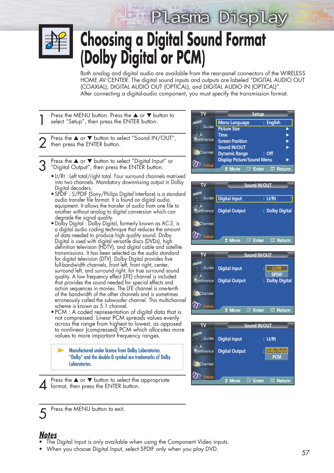 Samsung HP-P5091 manual Choosing a Digital Sound Format Dolby Digital or PCM 