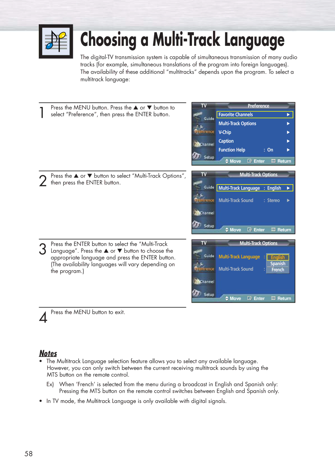 Samsung HP-P5091 manual Choosing a Multi-Track Language 