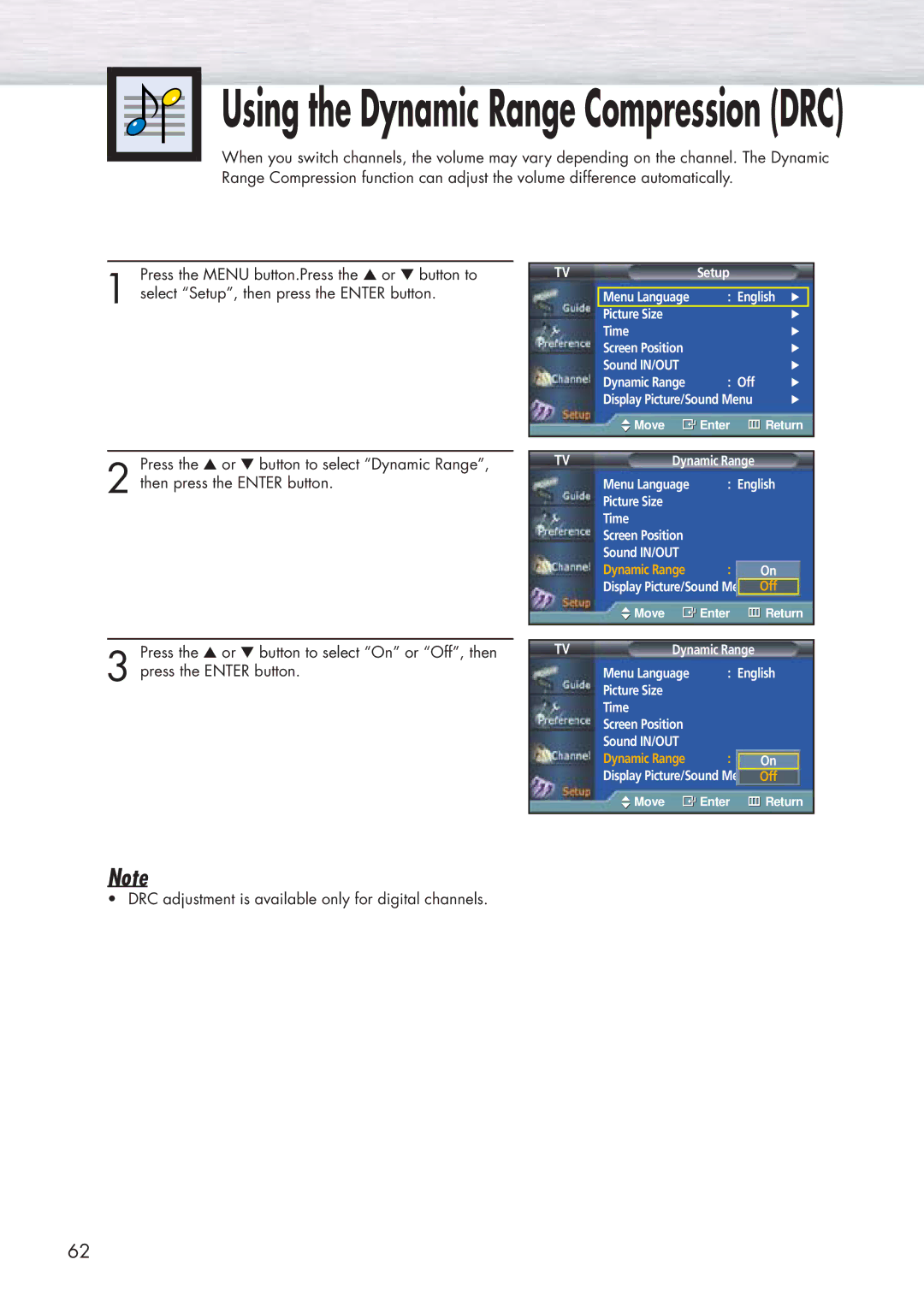 Samsung HP-P5091 manual Using the Dynamic Range Compression DRC 