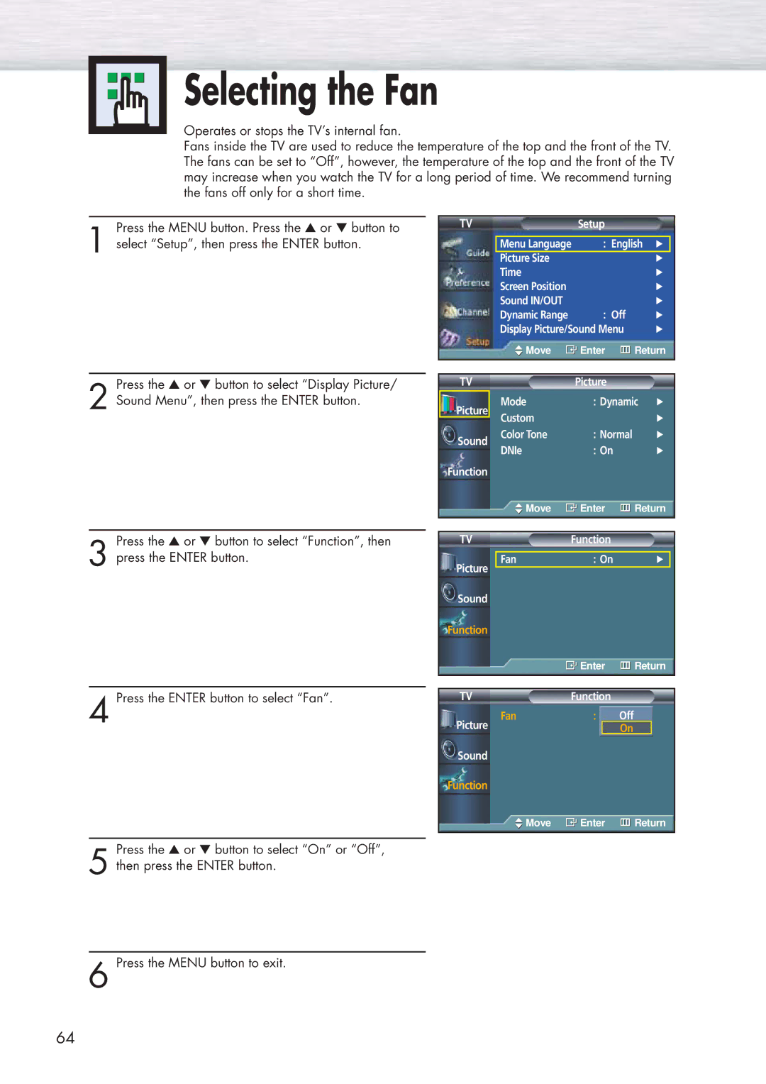 Samsung HP-P5091 manual Selecting the Fan 