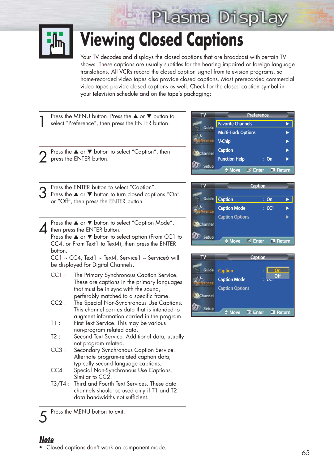 Samsung HP-P5091 manual Viewing Closed Captions 