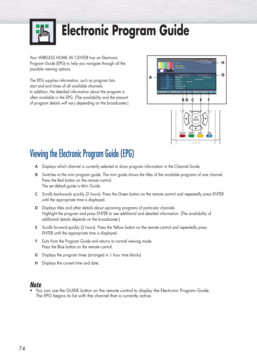 Samsung HP-P5091 manual Viewing the Electronic Program Guide EPG 