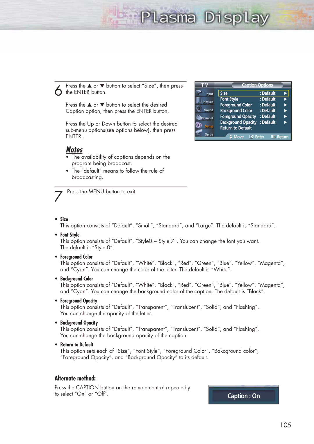 Samsung HP-P5581 manual Caption On 