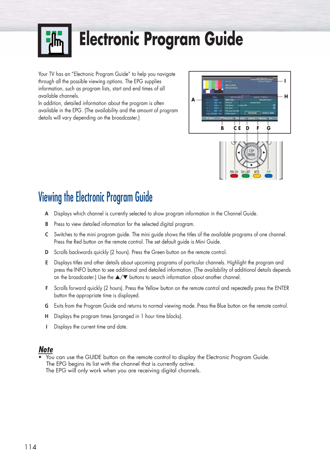 Samsung HP-P5581 manual Viewing the Electronic Program Guide 