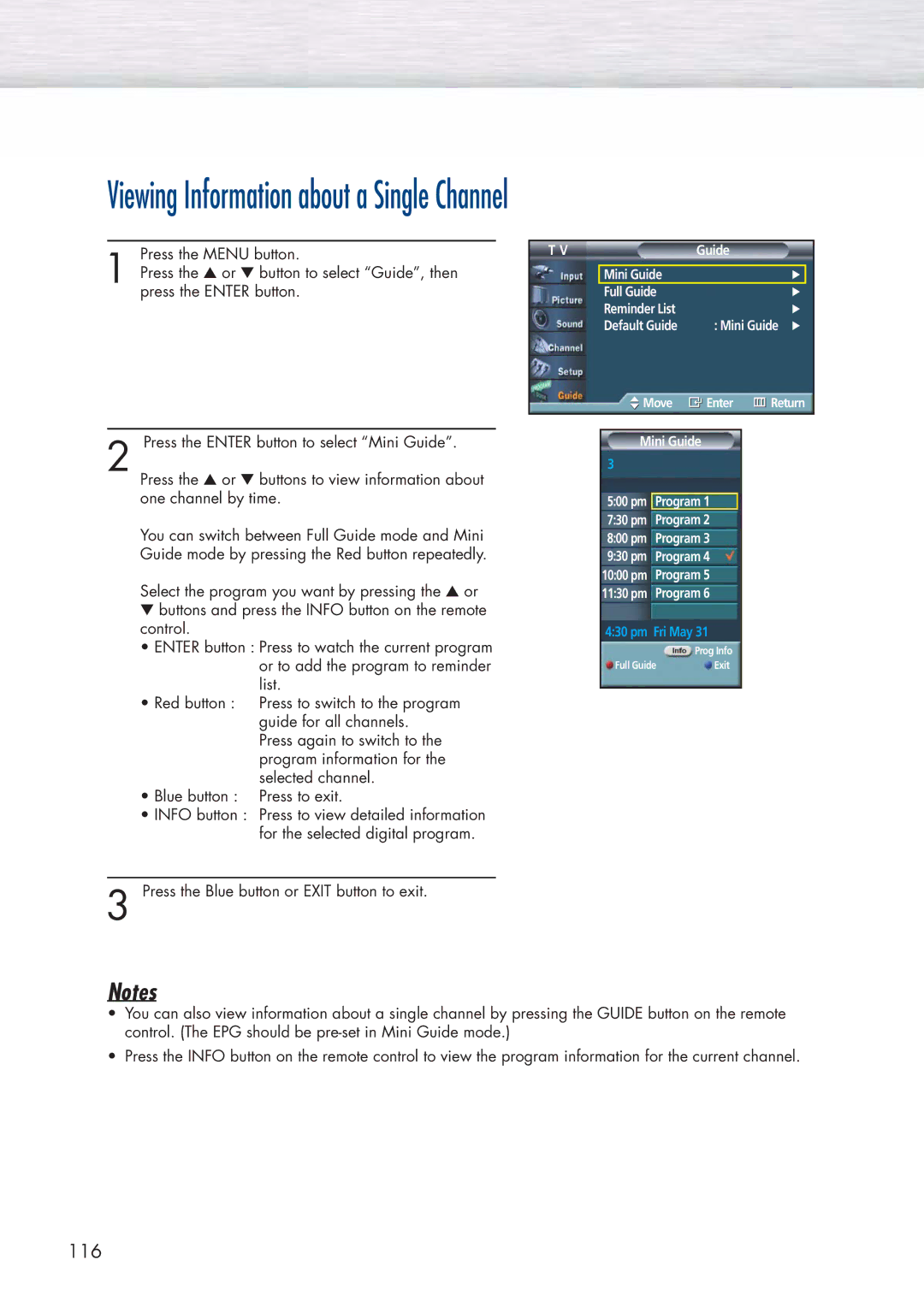 Samsung HP-P5581 manual Viewing Information about a Single Channel 