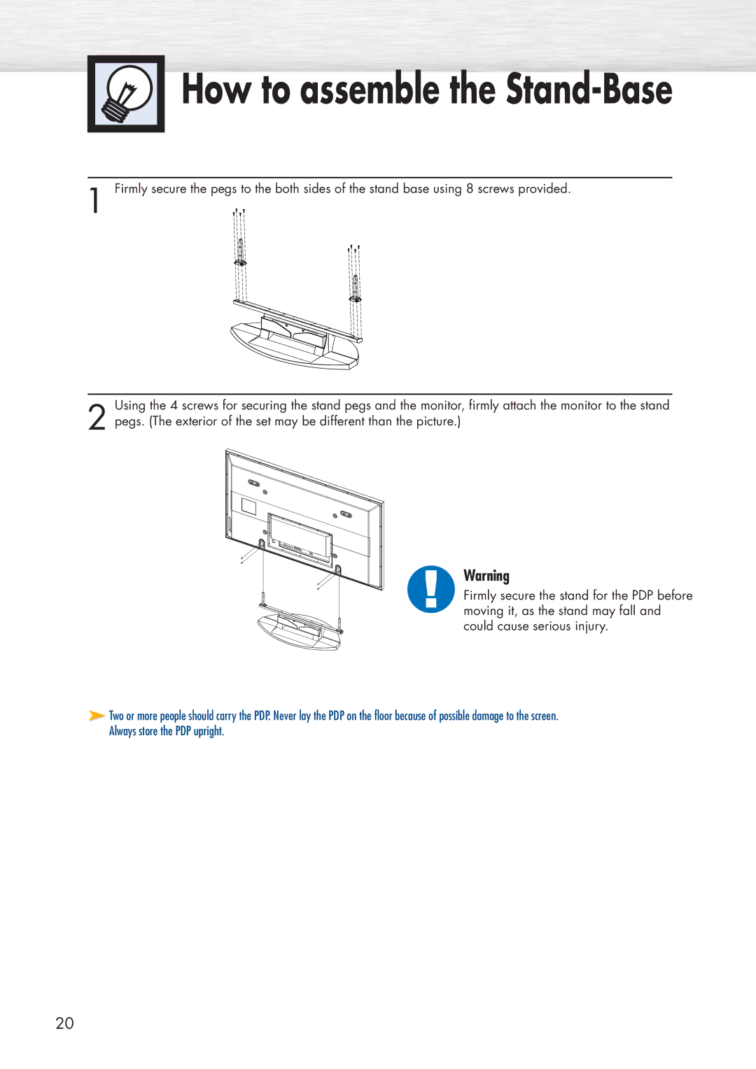 Samsung HP-P5581 manual How to assemble the Stand-Base 