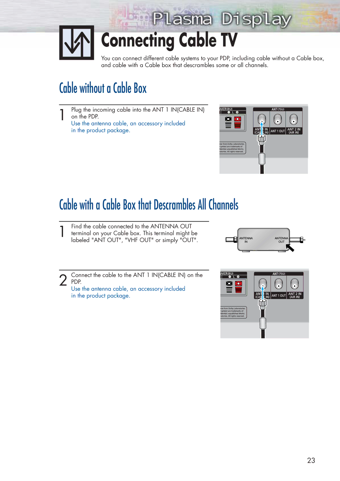 Samsung HP-P5581 manual Connecting Cable TV, Cable without a Cable Box 