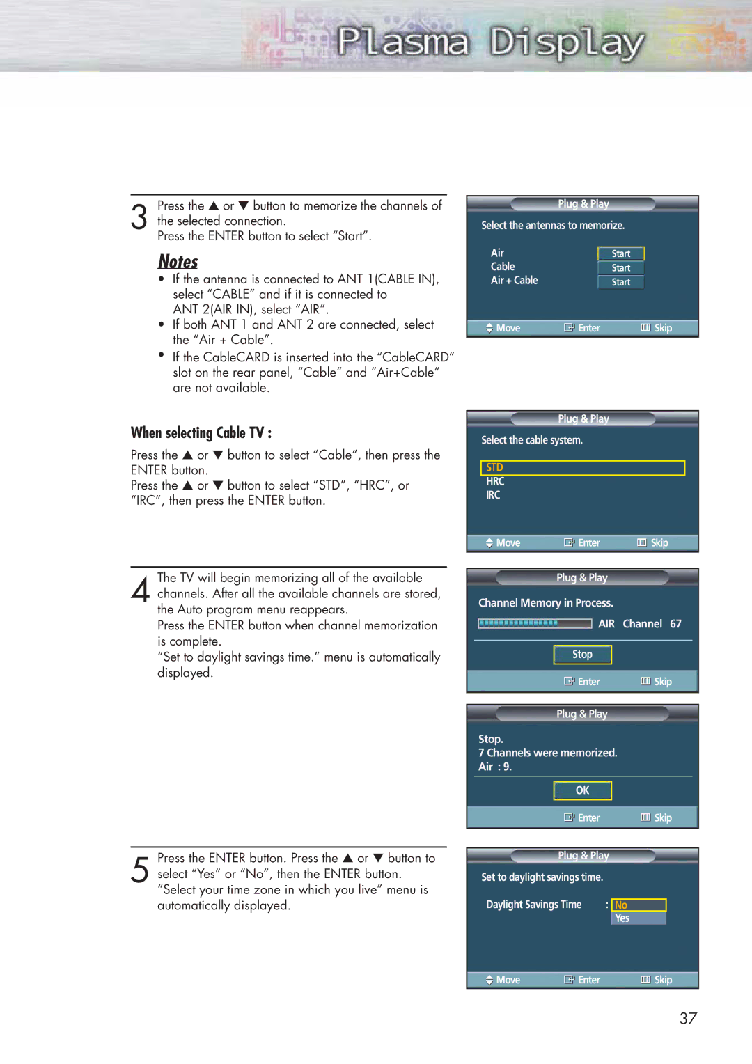 Samsung HP-P5581 manual When selecting Cable TV 