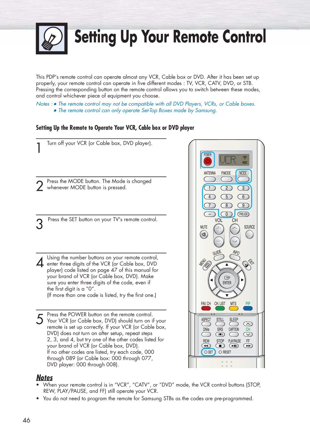 Samsung HP-P5581 manual Setting Up Your Remote Control 