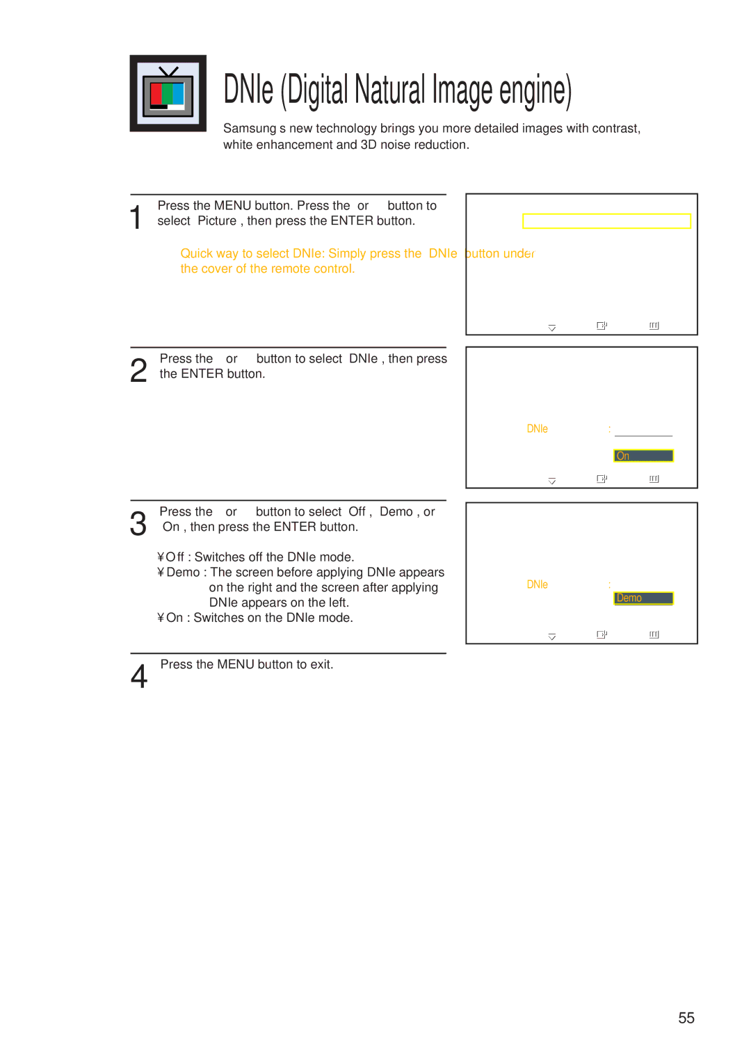 Samsung HP-P5581 manual DNIe Digital Natural Image engine 