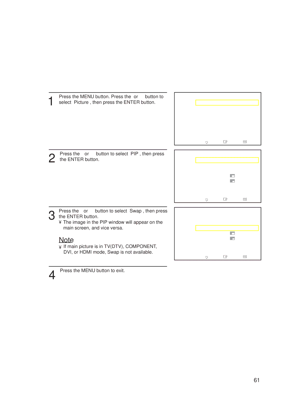 Samsung HP-P5581 manual Swapping the Contents of the PIP and Main Image 