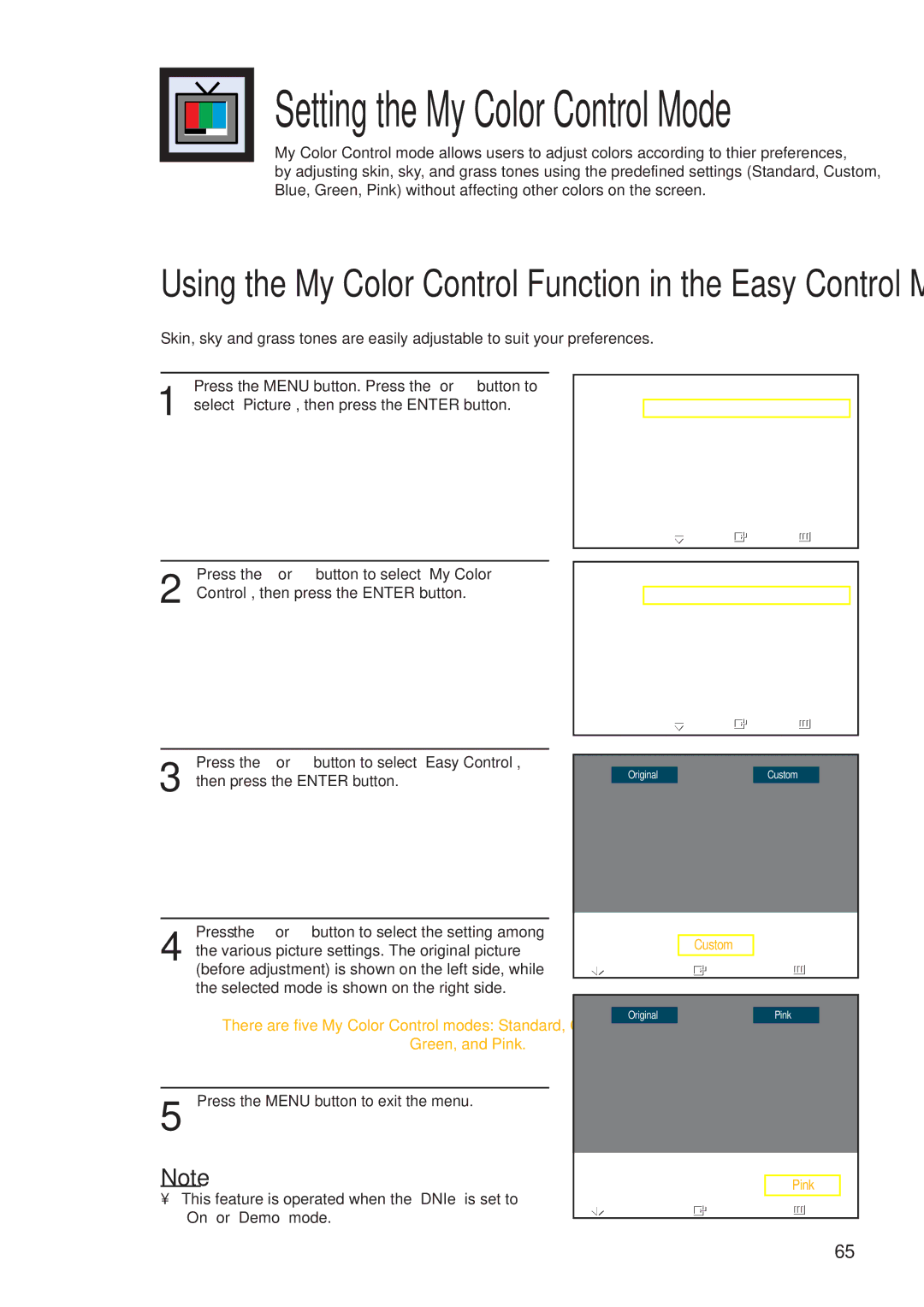 Samsung HP-P5581 manual Setting the My Color Control Mode 